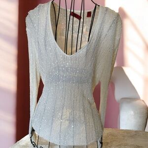 Venini size medium Elegant White Sequin Women's sweater